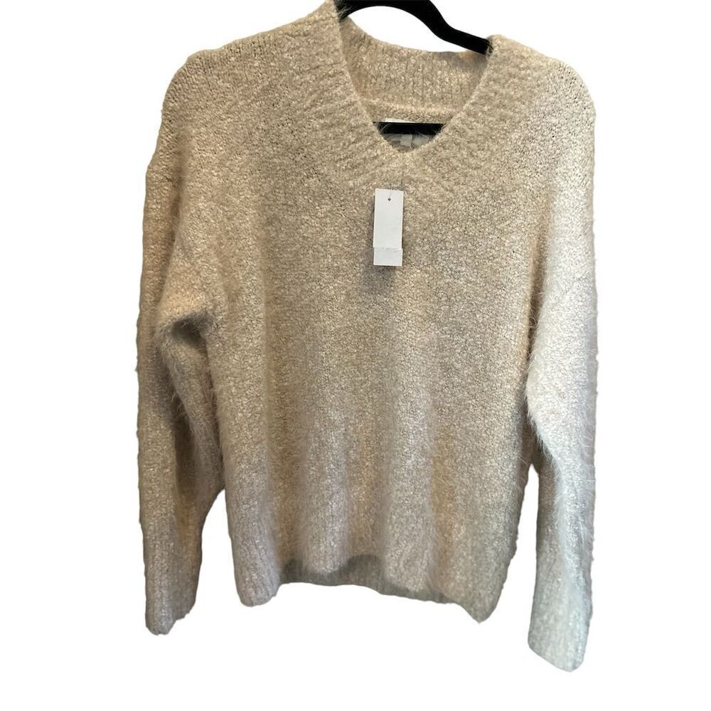 Lou & Grey Women's V-Neck Long Sleeve Sweater Ivory tan  XS Pullover Casual‎